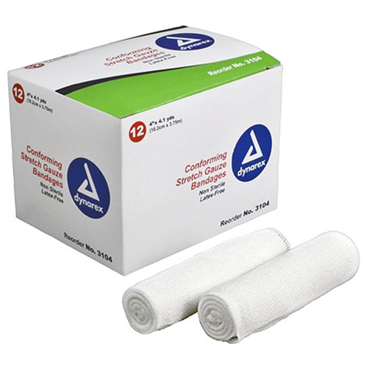 Dynarex 3104 Non-Sterile Gauze Rolls-  4'' x 4.1 yds. - 12 Pack