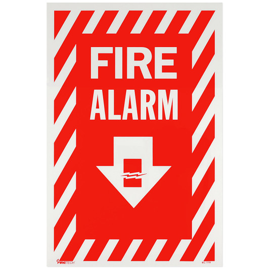 Vinyl Self-Adhesive Fire Alarm Arrow Sign - 8" x 12"