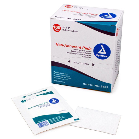 Dynarex 3423 2'' x 3'' Non-Adhering Sterile Pads - 100 Pack
