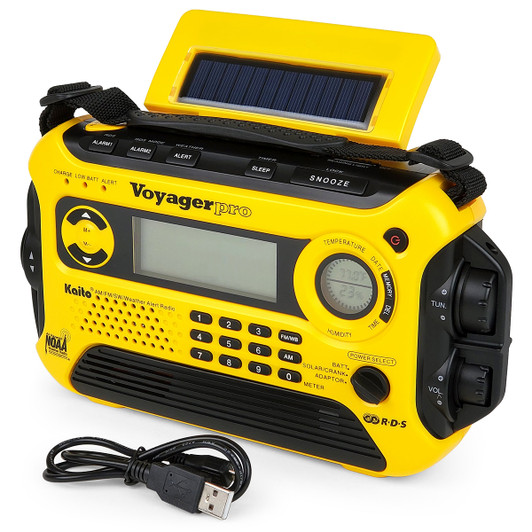 Kaito KA600 Voyager Pro (Yellow) Emergency Hand Crank Dynamo & Solar Powered AM FM Weather Band Radio