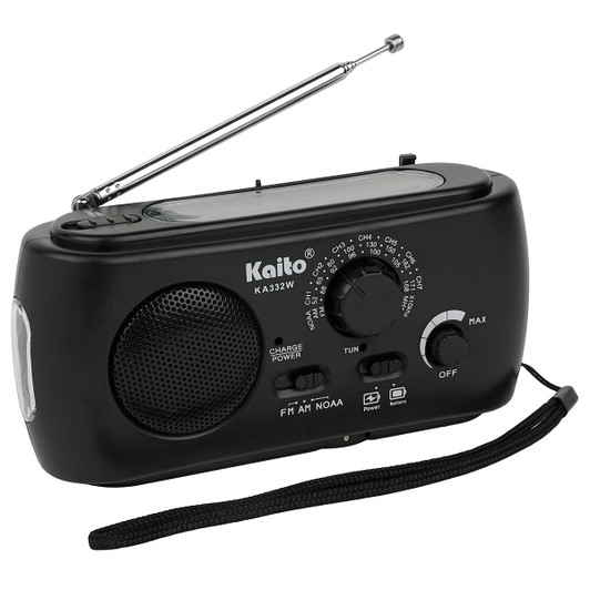 Black Kaito KA332W Dynamo Solar Powered Weather Radio with Flashlight AM/FM NOAA