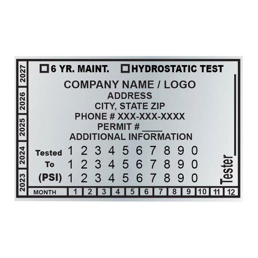 500 - Custom 6 Year Maintenance and Hydrotest Test Labels - Metallic - 3.5" x 2.25" 500 - Custom 6 Year Maintenance and Hydrotest Test Labels - Metallic - 3.5" x 2.25"