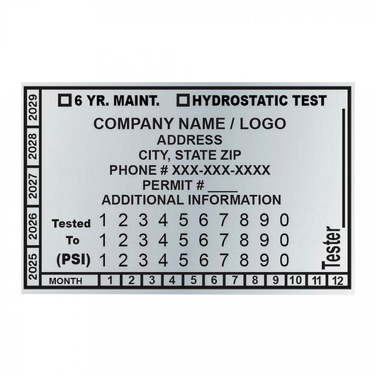 500 - Custom 6 Year Maintenance and Hydrotest Test Labels - Metallic  - 3.5" x 2.25"