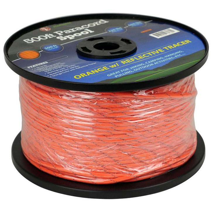 500 Ft. Bulk Paracord Spool - Orange with Reflective Tracer - 5/32