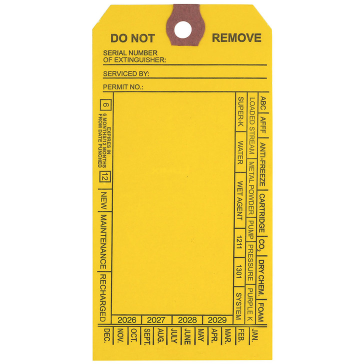 2026 Extinguisher Service Tags, Standard, Yellow - 4 Year - 2 5/8" x 5 1/4"