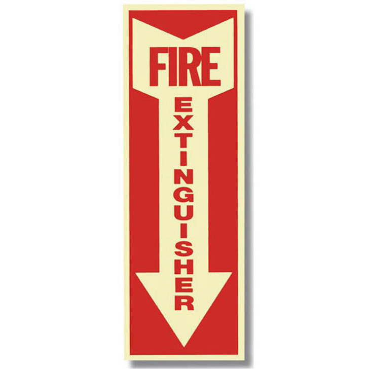 Glow In The Dark Fire Extinguisher Arrow Sign - 4" x 12" - Vinyl Self-Adhesive