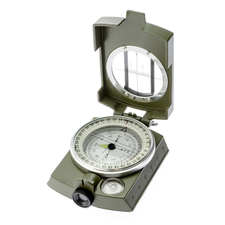 Military Lensatic Sighting Compass with Pouch and Lanyard