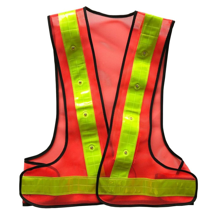 16 LED Safety Vest with Reflective Stripes - Orange Mesh