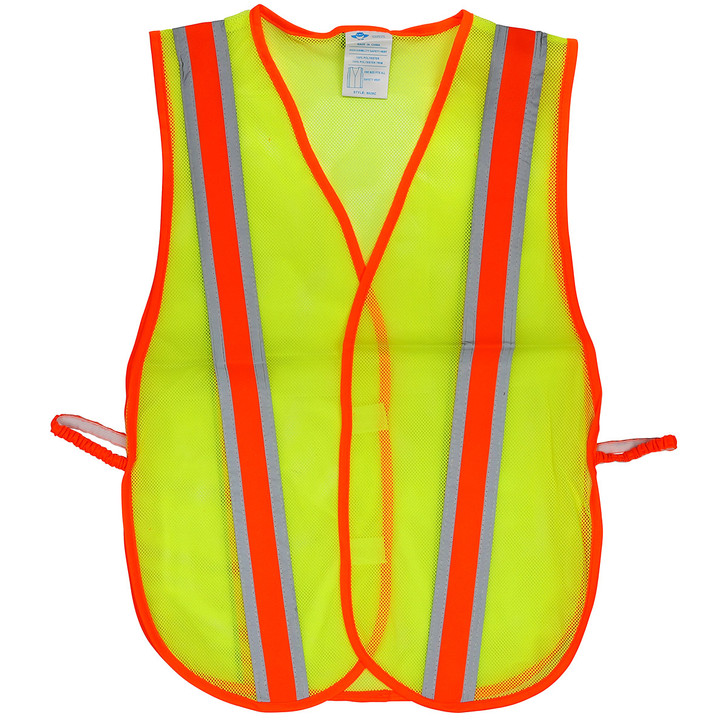 High Visibility Neon Yellow Mesh Safety Vest with Reflective Stripes & Orange Trim