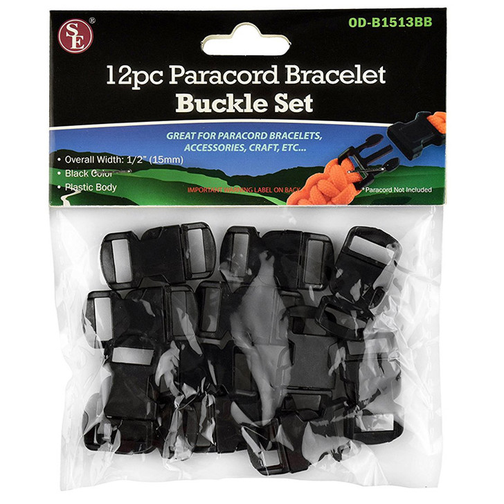 12 Piece Paracord Bracelet Buckle Set - 1/2" Size - Black