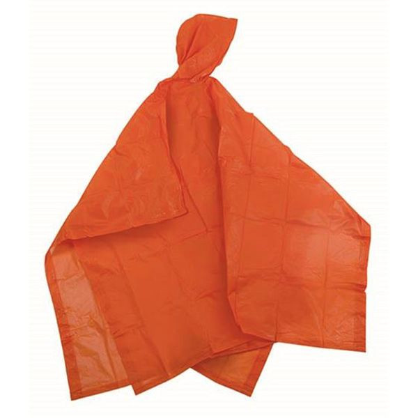 Vinyl Rain Poncho with Hood 52'' x 80'' - Orange - .08 mm