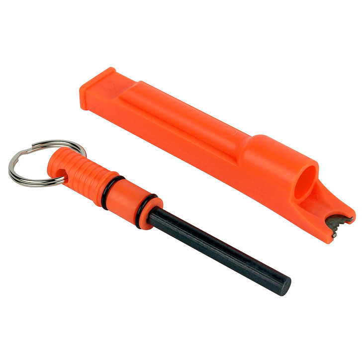 3-in-1 Fire Starter Flint & Striker With Whistle - Orange