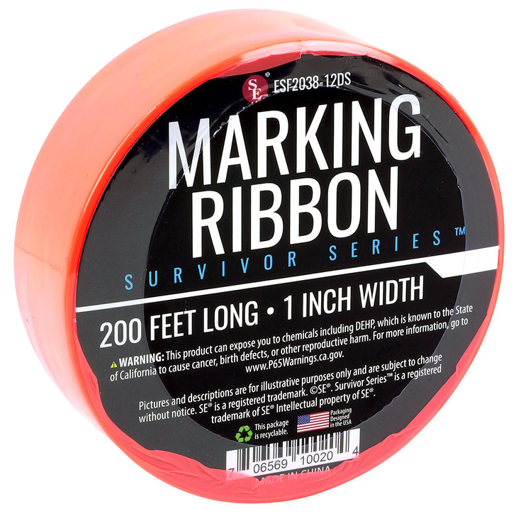 Neon Orange Trail Marking Ribbon Hi-Vis 200 Ft x 1 Roll