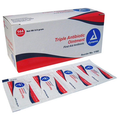 Dynarex 1182 Triple Antibiotic Ointment Packets .9g - 144 Packet Box