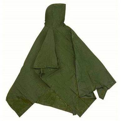 Medium Vinyl Rain Poncho with Hood 52'' x 80'' - Olive Drab