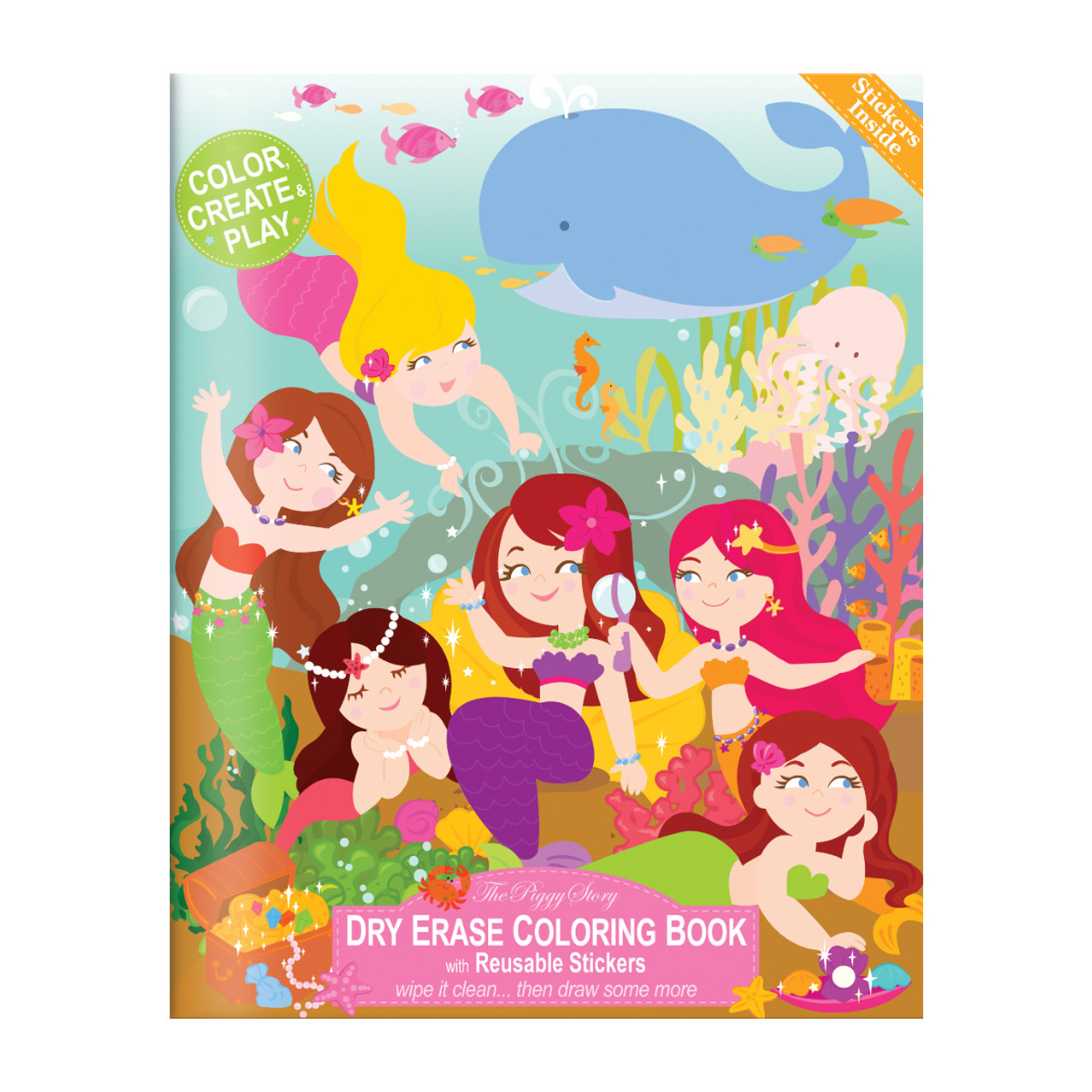 Dry Erase Coloring Book with Reusable Stickers- Magical Mermaids - The  Piggy Story