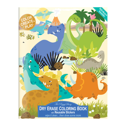 Color over and over again with our Dinosaur World Dry Erase Coloring Book.  Includes 2 pages of reusable stickers to create magical scenes.