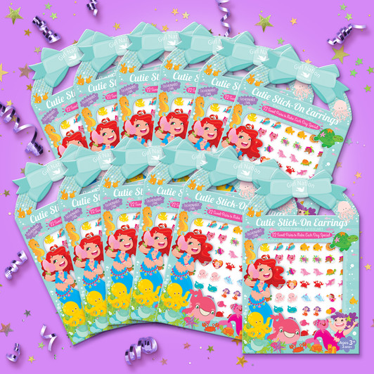 Mermaid stick-on earrings party favor pack of 12