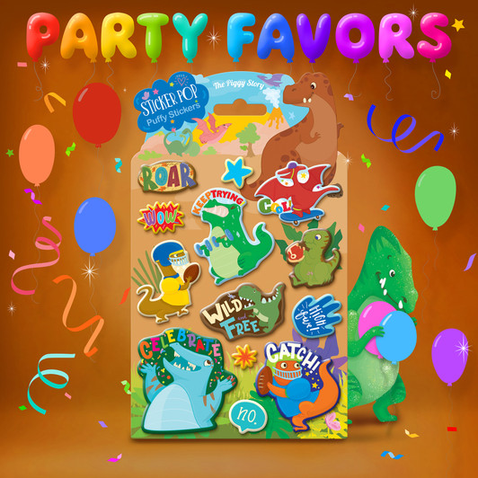 Dinosaur party favor set of 12 puffy sticker packs