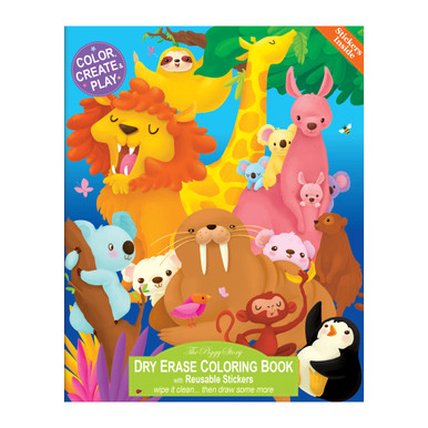 Dry Erase Coloring Book with Reusable Stickers- Animals Around the World -  The Piggy Story