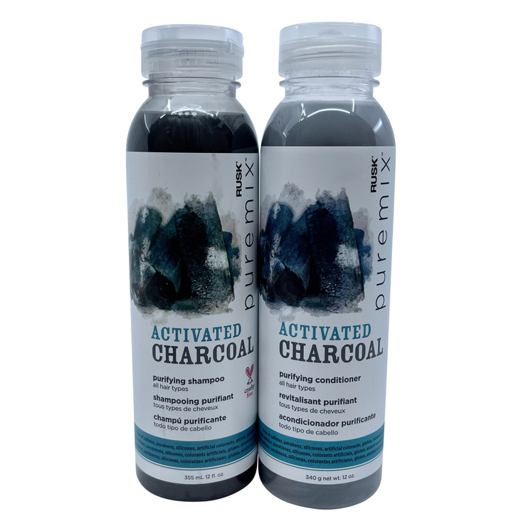 Rusk Pure Mix Activated Charcoal Purifying Shampoo & Conditioner Set 12 OZ Each