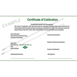 Vee Gee Scientific* Certificate of Conformance or Calibration
