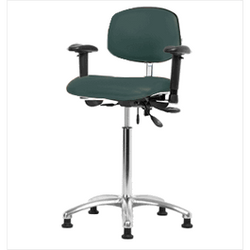 Spectrum® Vinyl Class 100 Clean Room Chair - Medium Bench Height 22 to 29 in., No SEacht Tilt, Adjustable Arms, No Foot Ring, Glides