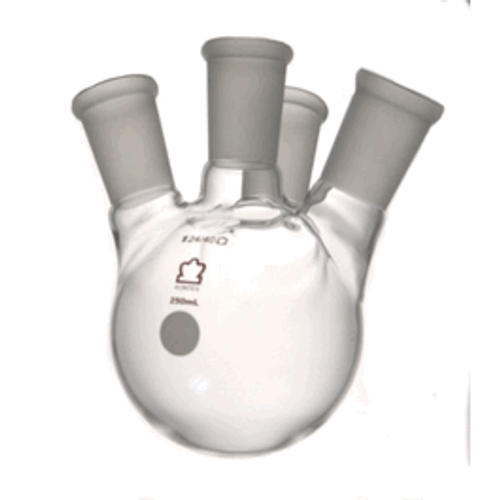 Kontes* Angled Four Side Neck Round Bottom Distilling Flasks