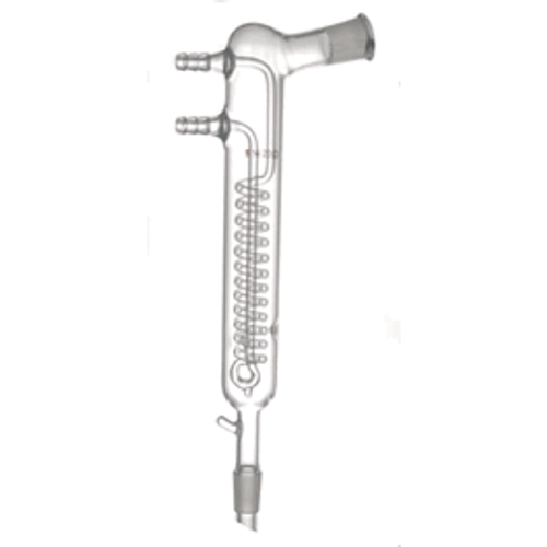 Kontes* Coil-Type Reflux Condenser with Two Upper Hose Barbs and Angled Outer Joint