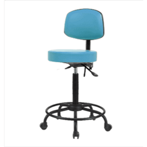 Spectrum® Vinyl Stool with Back, Round Tube Base - High Bench Height 25 to 35 in., SEacht Tilt, Casters