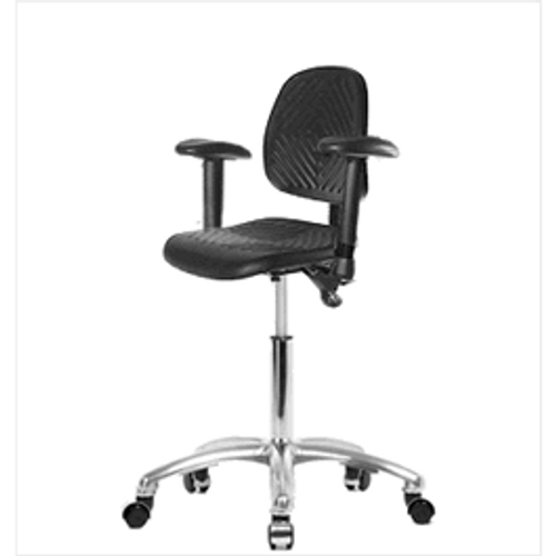 Spectrum® Polyurethane Chair Chrome with Medium Back - Medium Bench Height, Adjustable Arms, Casters, No Foot Ring