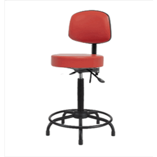 Spectrum® Vinyl Stool with Back, Round Tube Base - High Bench Height 25 to 35 in., SEacht Tilt, Glides