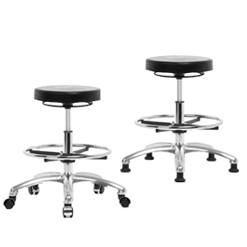 Spectrum® Polyurethane Clean Room Stool Chrome - Medium Bench Height 18 to 26 in., Chrome Foot Ring