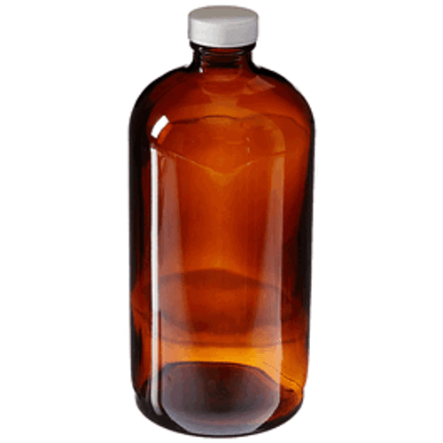 J.G. Finneran Pre-ClEachned and Certified Amber Boston Round Bottles with PTFE Lined Polypropylene Closures