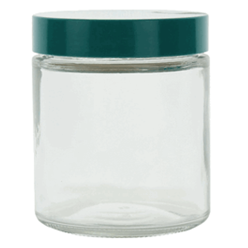 Qorpak Clear Straight Sided Round Jars with Green Thermoset F217 & PTFE Lined Cap