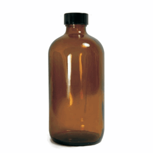 Qorpak® Amber Boston Round Bottles with Black Phenolic F217 & PTFE Lined Cap