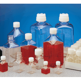 Nalgene™ Square Amber PETG Media Bottles with Closure: Nonsterile