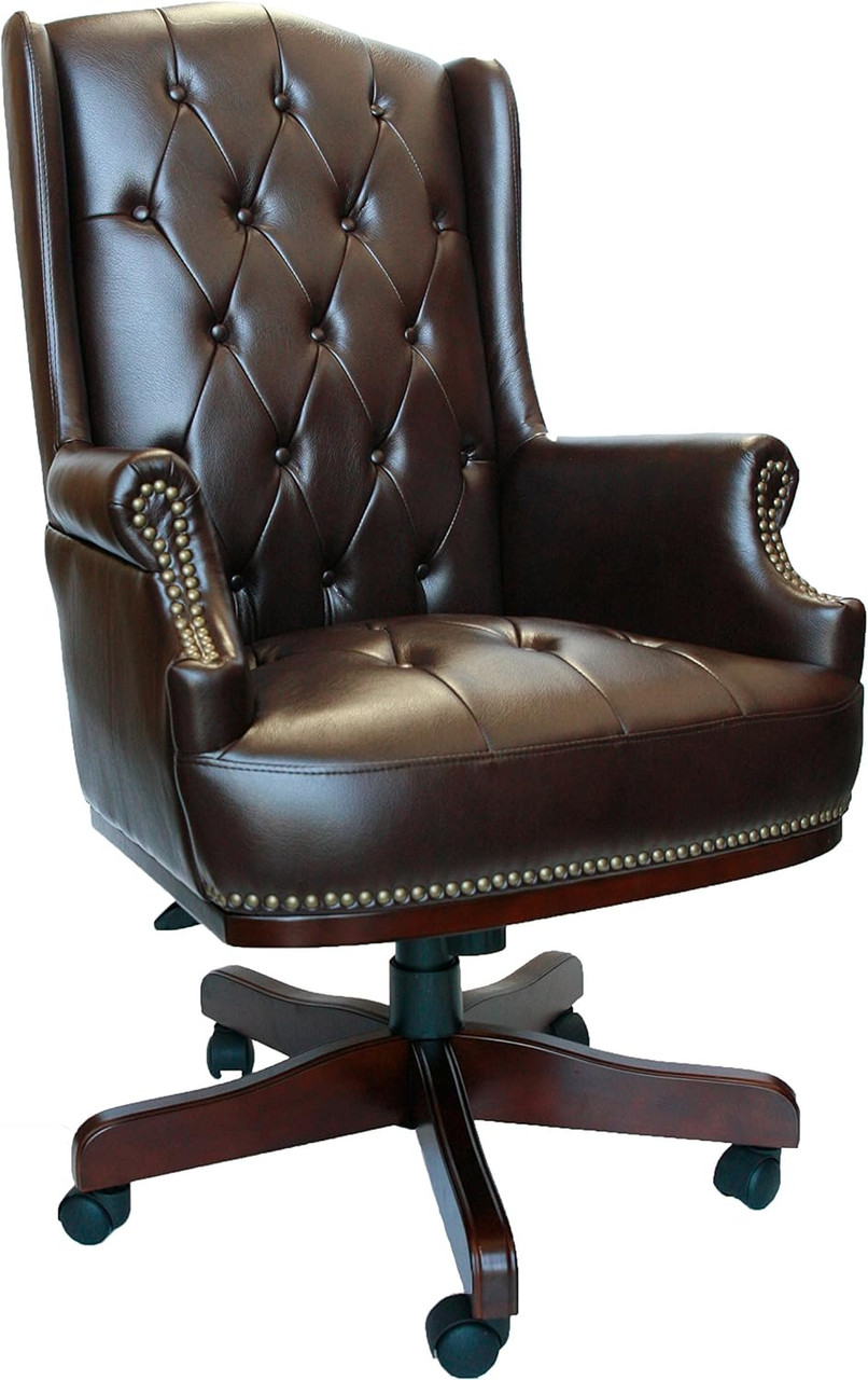Chesterfield Style Bonded Leather Desk Swivel Chair Chocolate Brown