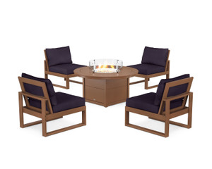 Trex Eastport Modular 5-Piece Deep Seating Set with Round Fire Pit Table - TXS1707-2 - Frame in Tree House with cusion in Navy Linen color - TXS1707-2-TH-NL-1 Trex Eastport Modular 5-Piece Deep Seating Set with Round Fire Pit Table - TXS1707-2 - Frame in Tree House with cusion in Navy Linen color - TXS1707-2-TH-NL-1
