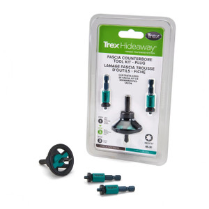 Trex Fascia Plug System Kit laid out with counterbore and two fascia depth setters on white background. Trex Fascia Plug System Kit laid out with counterbore and two fascia depth setters on white background.