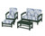 Trex Rockport 4-Piece Deep Seating Conversation Group - TXS135-2 - Frame in Rainforest Canopy with cusion in Leaf Sky Blue color - TXS135-2-RC-LSB
