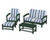 Trex Rockport 4-Piece Deep Seating Conversation Group - TXS135-2 - Frame in Rainforest Canopy with cusion in Cabana Stripe Sky Blue color - TXS135-2-RC-CSSB