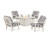 Trex Cape Cod 5-Piece Deep Seating Set with Fire Pit Table - TXS2151-2 - Frame in Sand Castle with cusion in Cabana Stripe Grey Mist color - TXS2151-2-SC-CSGM