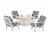 Trex Cape Cod 5-Piece Deep Seating Set with Fire Pit Table - TXS2151-2 - Frame in Sand Castle with cusion in Trellis Marine Indigo color - TXS2151-2-SC-TMI