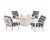 Trex Cape Cod 5-Piece Deep Seating Set with Fire Pit Table - TXS2151-2 - Frame in Sand Castle with cusion in Buffalo Plaid Navy color - TXS2151-2-SC-BPN