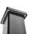 A sleek, black pedestal is photographed from a low angle, emphasizing its geometric lines and contemporary design. The top features a rectangular frame with a subtle metallic accent, set against a plain white background. The image highlights the minimalist aesthetic and clean construction, with no visible text or numbers.