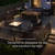 A modern backyard deck is warmly lit at night, featuring a rectangular fire pit surrounded by comfortable outdoor seating. A wooden dining table with chairs sits near the house, with soft lighting spilling out from the interior through large windows. The scene highlights layered deck levels, railings, and integrated lighting that creates a welcoming atmosphere after dark. Text on the image reads "Outdoor Living After Dark" and "Designed to disappear by day and transform by night."