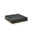 A sleek, black square platform is centered against a white background. The platform features a subtle underglow of warm light along its base, creating a floating effect. The design is modern and minimal, with clean lines and a soft matte finish. No visible text, logos, or numbers are present.
