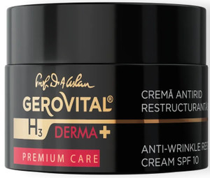 Gerovital H3 Derma+ Premium Anti-Wrinkle Restructuring Cream SPF 10 – Needle-Free Filler, Firmness & Elasticity, UV Protection & Hydration