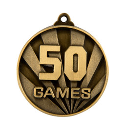 Aussie Rules Sunrise 50 Games Medal Gold 50mm Aussie Rules Sunrise 50 Games Medal Gold 50mm